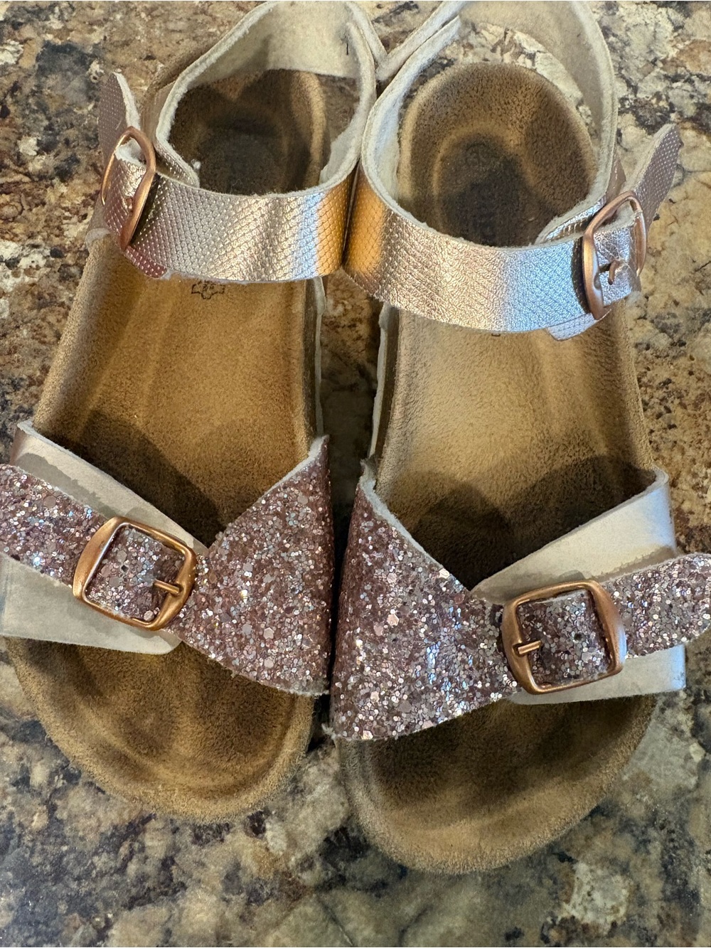 Papaya Girls Rose Gold Glitter Buckle Sandals